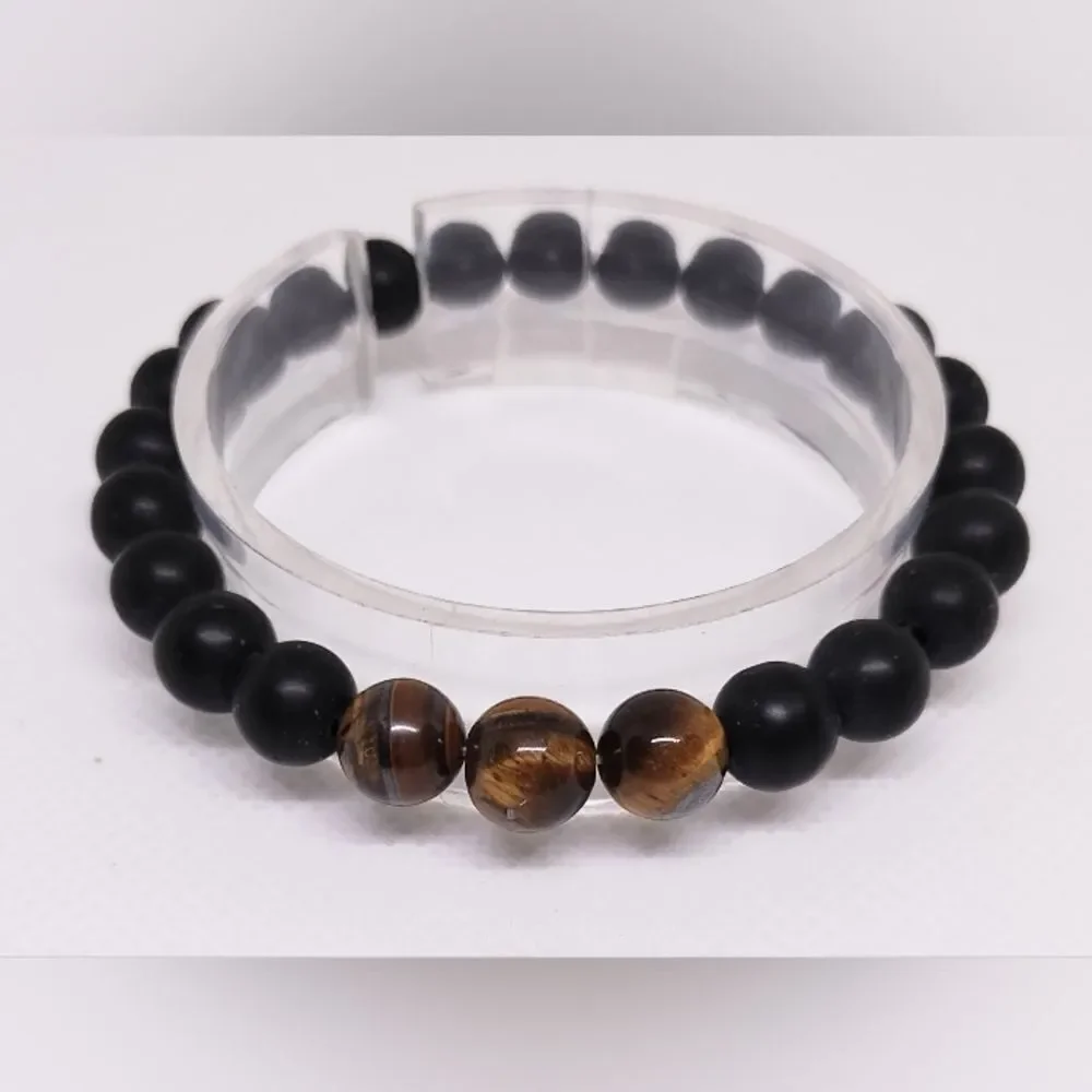 Men's bracelet beaded beads brown new e77